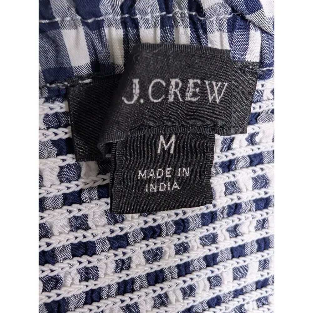 J.Crew Gingham Smocked Cotton Midi Dress M Navy White Cottagecore Summer Picnic